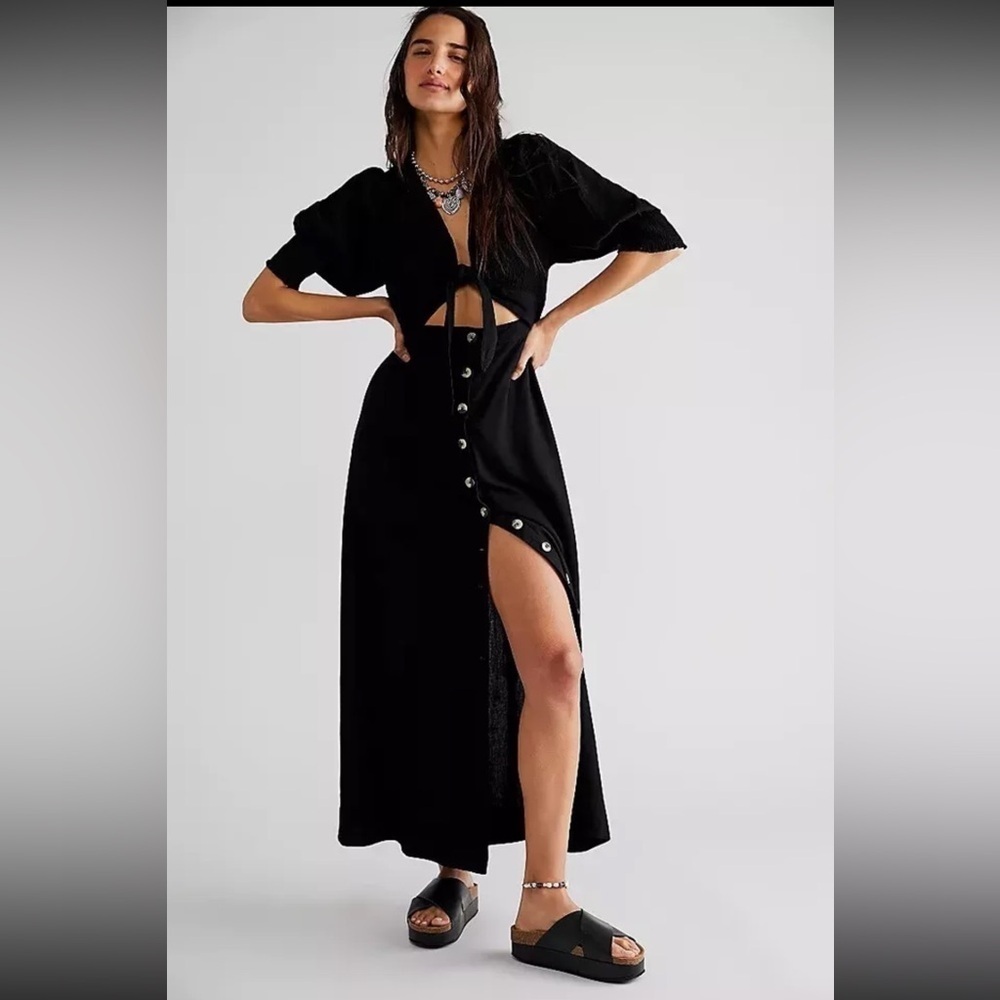 FREE PEOPLE STRING OF HEARTS MAXI DRESS Black Small NWT